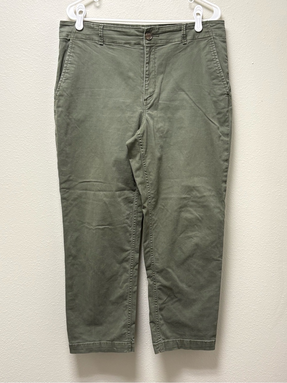 LOFT Women's Green Solid Chino Pants Straight Leg Stretch Cotton Size 12